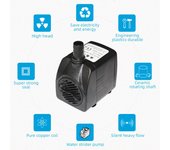 Mini bomba de agua sumergible, eléctrica, ajustable, caudal máximo de 1000 l/h, elevación de 1,4 m, portátil. EU plug negro