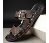 Sandalias de hombre de piel auténtica para exteriores, tallas grandes 38 a 48, calzado de verano ligero, chanclas para hombre 38