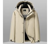 Chaqueta de plumón para exteriores de tres pruebas, chaqueta con capucha para hombre, nueva chaqueta de plumón con almacenamiento térmico de grafeno para otoño e invierno M beige