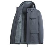Chaqueta tipo cargo con capucha impermeable y resistente al viento para exteriores para hombre, chaqueta acolchada cálida con gorro desmontable y múltiples bolsillos, de invierno 2XL negro