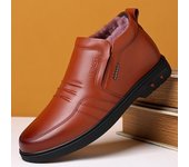 Botas de nieve de invierno para hombre de cuero genuino de marca, zapatos de trabajo informales de lana cálidos impermeables, botas para hombre muy cálidas resistentes al desgaste para exteriores 38