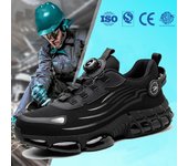 Zapatos de seguridad con botón giratorio para hombre, zapatillas con puntera de acero, zapatos de trabajo, zapatos de seguridad a prueba de pinchazos, botas de trabajo para la construcción 41 negro