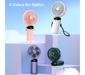 Mini ventilador portátil, ventilador de mano, ventilador de escritorio pequeño recargable, 5 velocidades, 90°, plegable, con pilas blanco