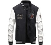 Chaqueta de cuero de los hombres ocasionales del otoño chaqueta de cuero de la PU de la motocicleta del béisbol de la tendencia del color a juego M amarillo
