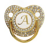 Chupete Baby Bling con clip dorado y letras curvas, con funda antipolvo para recién nacidos. L