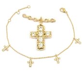 Les Trésors De Lily [L4332] - Pulsera 'Cruz' chapada en oro de oro blanco - 6x8 mm oro