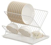 Escurridor de platos plegable, escurridor de platos extensible, soporte para cubiertos, estante para guardar platos, organizador de cocina blanco
