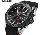 Reloj deportivo MEGIR con cronógrafo para hombre, reloj Masculino de marca superior, relojes de pulsera militares de cuarzo de silicona a la moda, reloj para hombre 2055 blanco