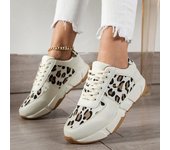 Zapatillas deportivas grandes con cordones y estampado de leopardo para mujer: punta redonda y estilo casual plano 42 leopardo