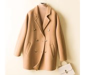 Chaqueta de lana para mujer, 100 % lana, abrigo de lana para otoño e invierno, chaquetas de lana cálidas para mujer, con doble botonadura M beige