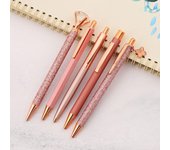 Bolígrafo de punta de bola Roller Press de lujo, bonito bolígrafo de metal dorado rosa para bodas, material de papelería para la escuela y la oficina, 5 piezas