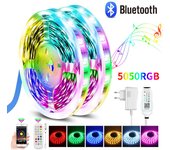 MALITAI Tira de luces LED Bluetooth de 50 pies Sincronización de música 5050 RGB SMD Tira de luces LED coloridas con control remoto de teléfono Luces LED DIY para habitación Cocina TV Fiesta 10M-EU Plug