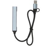 Concentrador tipo C de 4 puertos de aleación de aluminio, Plug and Play, cable de 19,7 pulgadas de largo, estación de acoplamiento USB 3.0 para