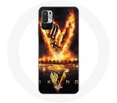Coque pour Xiaomi Poco M3 Pro Vikings Série Saison 6 logo V Epée de Feu Fond Noir