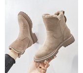 Botas cortas de plataforma de color sólido para mujer, botas de moda con cordones y forro de felpa, botines de invierno cómodos 35 bronceado