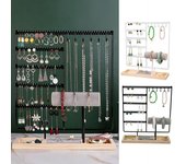 Estante de almacenamiento de joyas de gran capacidad, expositor de joyas, base de madera desmontable, organizador para pulseras, collares, relojes y pendientes. blanco