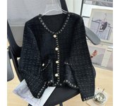 Cárdigan de punto con bolsillo y cuello redondo para mujer, otoño e invierno one size fits all negro
