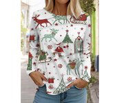 Camiseta navideña de manga larga con estampado 3D de Papá Noel para mujer, moda de otoño 2024, tops de alce para mujer, ropa tipo jersey S