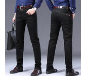 Pantalones vaqueros negros puros para hombre, nuevos pantalones elásticos ajustados y rectos, pantalones casuales de negocios para hombre, modelos de primavera y otoño 28 negro