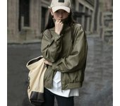 Abrigo de cuero vintage de moda estilo extranjero chaqueta suelta del ejército para mujer S