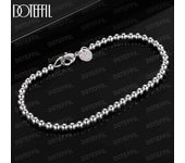 Pulsera de cadena de cuentas lisas de 4 mm de plata esterlina 925, joyería de boda de moda 20CM