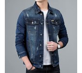 Chaqueta Vaquera de Solapa Retro Casual para Hombre de Otoño de Color Sólido XXXXL gris