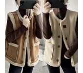 Chaleco de doble cara para mujer, chaleco vintage de piel de oveja, chaleco reversible, chaleco marrón para otoño e invierno L café