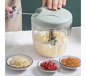 Picadora de ajo PICADORA DE CARNE Manual de 500/900ML, trituradora de prensa de ajo giratoria, cortador de cebolla y verduras, accesorios de cocina Trilobal knife azul