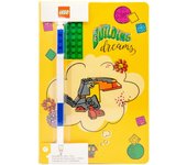 LEGO Stationery Building Dreams - Cuaderno de tapa dura con juego de bolígrafos de gel azul y ladrillo verde de 4 x 6 pulgadas