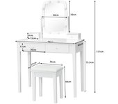 Costway Set Tocador de Maquillaje con Espejo Iluminado Giratorio a 360° Mesa de Maquillaje y Taburete Acolchado para Camerino Dormitorio Blanco