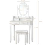 Costway Set Mesa Tocador y Taburete Acolchado Mesa de Maquillaje con Espejo Ovalado Iluminado 10 Luces Led e Interruptor Táctil Blanco