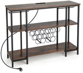 Costway Armario Bar de Vinos con Estación de Carga 2 Portavasos para 15 Botellas Estantes Industrial para Hogar Cocina 113 x 35 x 85 cm