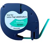 Dymo letratag s0721740 cinta de etiquetas generica para rotuladora - texto negro sobre fondo metalico verde - ancho 12mm x 4 me