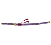 Katana Funcional S5005H Katana Enma de Zoro de One Piece. Acabada en lila, de 108 cm hoja de acero, mango lila con con detalles dorados, con caja de madera forrada de tejido decorativo.