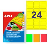 APLI 2873 - Etiquetas verde flúor imprimibles (64,0 x 33,9) adhesivo permanente 20 hojas