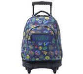 TOTTO - Mochila Escolar con Ruedas, Modelo Renglones, Capacidad 26,21 Litros, Bolsillo para PC 14" y Bolsillo para Botella, Correas en S para Mayor Comodidad, Resistente, Estampado Tello