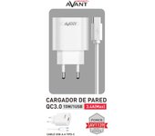 Cargador DE Corriente AVANT Connect USB 15W QC3.0 + Cable Tipo C - Carga RAPIDA