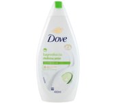 Dove Gel de ducha refrescante, hidratante dermo natural, pepino y té verde, crema hidratante 1/4, dermatológicamente probado, baño de ducha para mujeres y hombres, botella 100% reciclada* 450 ml