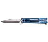 Navaja de abanico Third K2920A, Navaja realizada con tecnología de láser CNC, hoja de acero 420 acabada en satinado de 10,5 cm, mango de acero inox bañado en azul titanio.