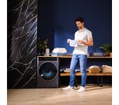 Lavadora de carga frontal ice blue de 9 kg de capacidad y 1400 rpm, pantalla fullcolor 10,3", 11 programas, motor inverter plus, steammax, clase a, sanitize, onsmart, fuzzy logic.