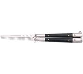 Navaja de abanico Third AM-K2826C, Navaja con hoja de acero inox estilo peine acabada en satinado de 10 cm, mango de acero inox y madera en color negra.