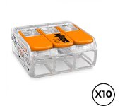 Conector rapido con palanca 3 conductores, ø maximo 4 mm², 450 v , 32 a transparente 18,8 x 18,6 x 8,4 mm. contiene 10 unidades