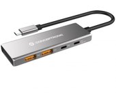 Conceptronic hubbies15g 4-port usb 3.2 gen 2 hub, 10gbps, usb-c x 2, usb-a x 2, 100w usb pd, aluminum case