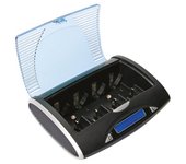 Velleman Cargador/descargador rápido Universal, con Pantalla LCD, Apto para Pilas NiMH AA, AAA, C, D, 9 V, con Salida USB, Control por microprocesador, indicador LED Durante la Carga, Incluye