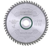 Hoja de sierra circular de precisión Metabo 628083000 para corte en madera y metales no ferrosos, con 83 dientes HW/CT, 216x30 mm, ideal para acabados finos, color plateado