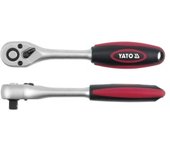 Yato, modelo YT-0322, Llave de carraca, acero cromo vanadio, 1 pieza, 72 dientes, mango ergonómico, ideal para trabajos de reparación y mantenimiento, color negro y rojo