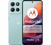 Móvil - Motorola Moto g15, Salt Air, 512 GB, 8 GB RAM, 6.72" LCD, MediaTek Helio G81, Full HD+, Cuero Vegano, 5200 mAh