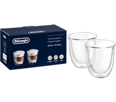 Set de tazas - De'Longhi DLSC311, Juego 2 vasos Cappuccino, Vidrio doble, Transparente, 270ml