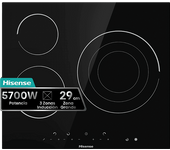 Placa vitrocerámica - Hisense E6322C 3, 3 zonas, Zona XL 30 cm, Control táctil, 60 Negro