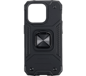 Funda móvil - ISY ISC 6101, Apple, iPhone 15 Pro, Resistente a Golpes, Soporte Plegable Integrado, Negro